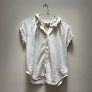 Anthropologie sundays White Ruffled Collar Short Sleeve Blouse